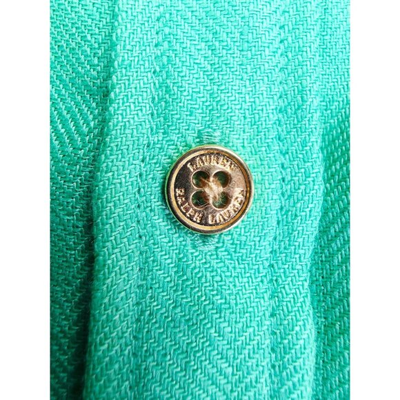 Lauren Ralph Lauren Size 3X Womens Green Linen Embroidered Chest Logo 3/4 Sleeve - Picture 8 of 11
